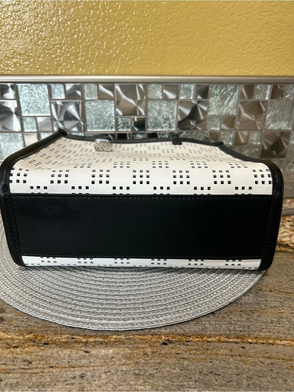 Marc Jacobs Black and White Perforated Mini Tote with Padlock